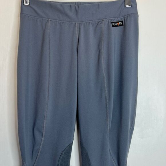 KERRITS GRAY KNIT RIDING LEGGINGS TIGHTS KNEE PATCHES SIZE MEDIUM - Picture 2 of 13